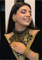 Nazakat Black Velvet Kurta Set With Potli Bag