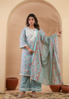 Tarang – Light Blue Printed Cotton Kurta Set
