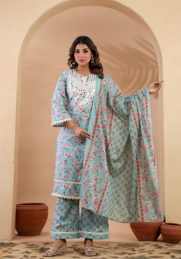 Tarang – Light Blue Printed Cotton Kurta Set