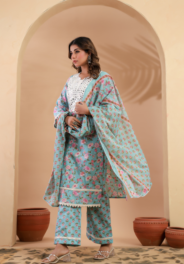 Tarang – Light Blue Printed Cotton Kurta Set