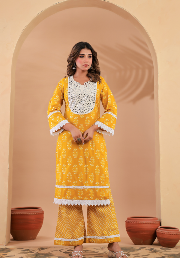 Kanak Noor – Yellow Cotton Kurta Set